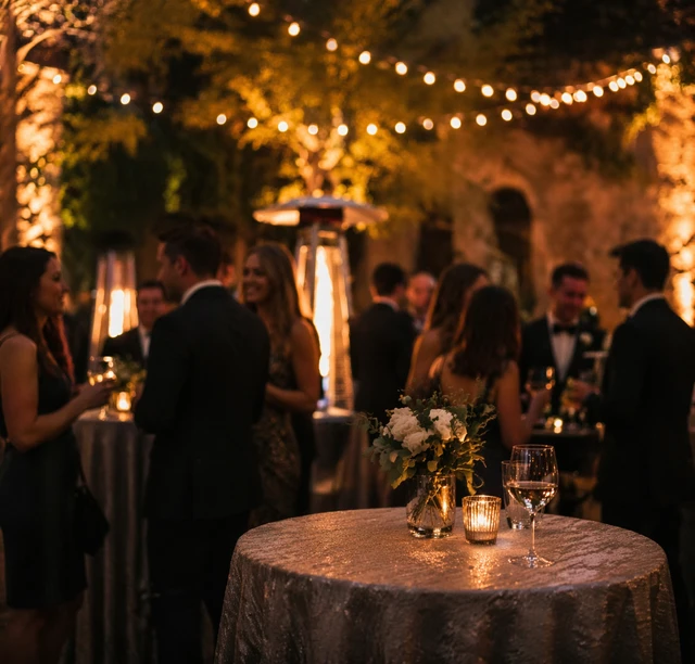 Wedding cocktail hour with live saxophone atmosphere
